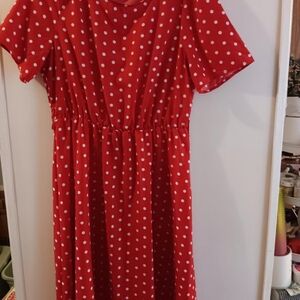 Womens shein red white polka dots midi length dress xlarge